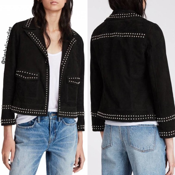 ALLSAINTS Evans Suede Jacket Black Goat Leather Studded